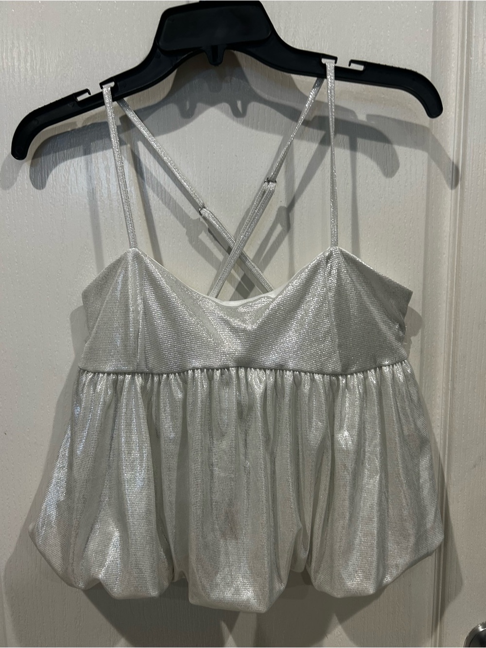 SHEIN Shimmery Silver Spaghetti-Strap Babydoll Cami, medium, NWOT